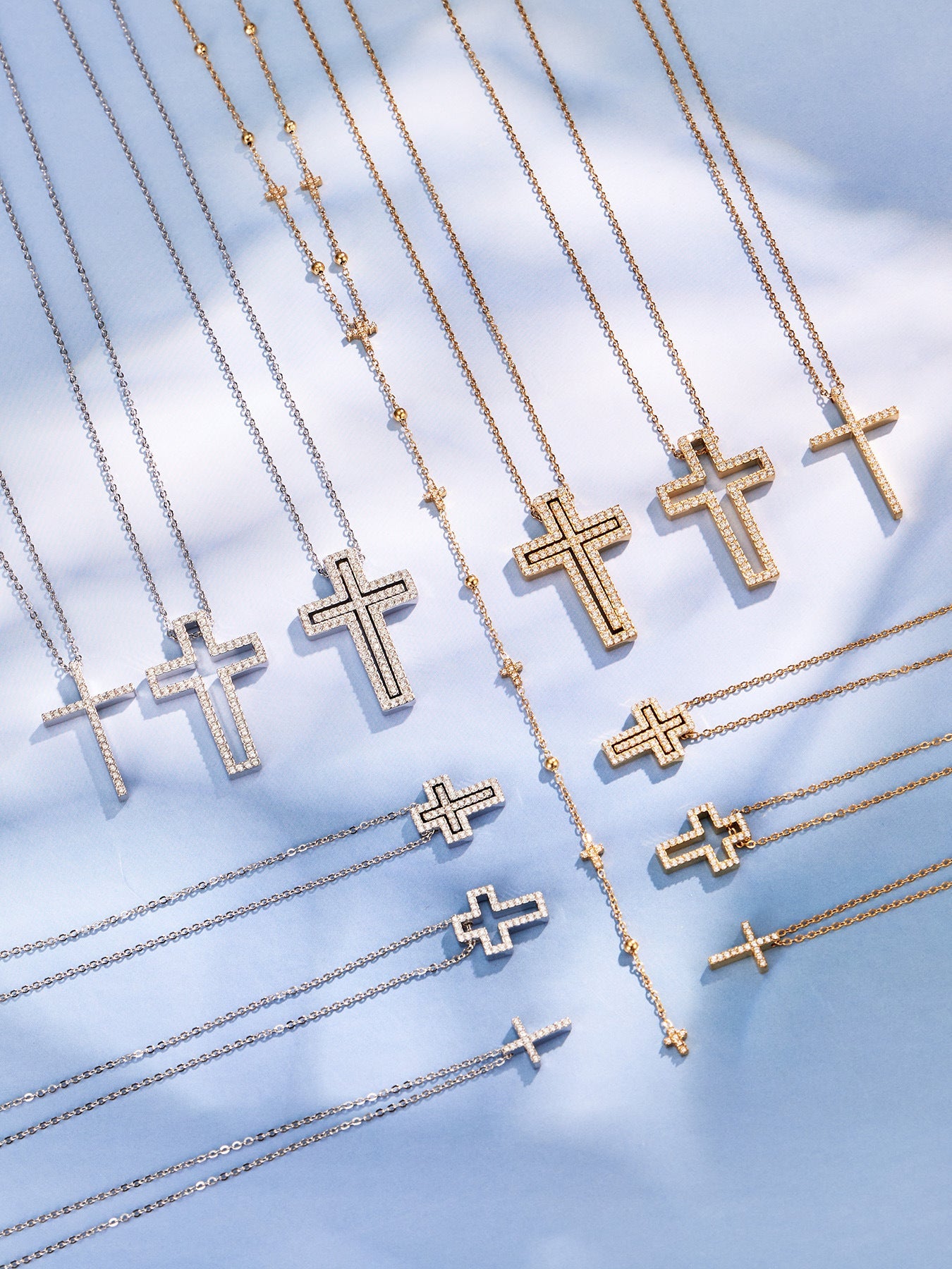 Y-Layer Tiny Cross Bead Lariat Necklace - Moonix