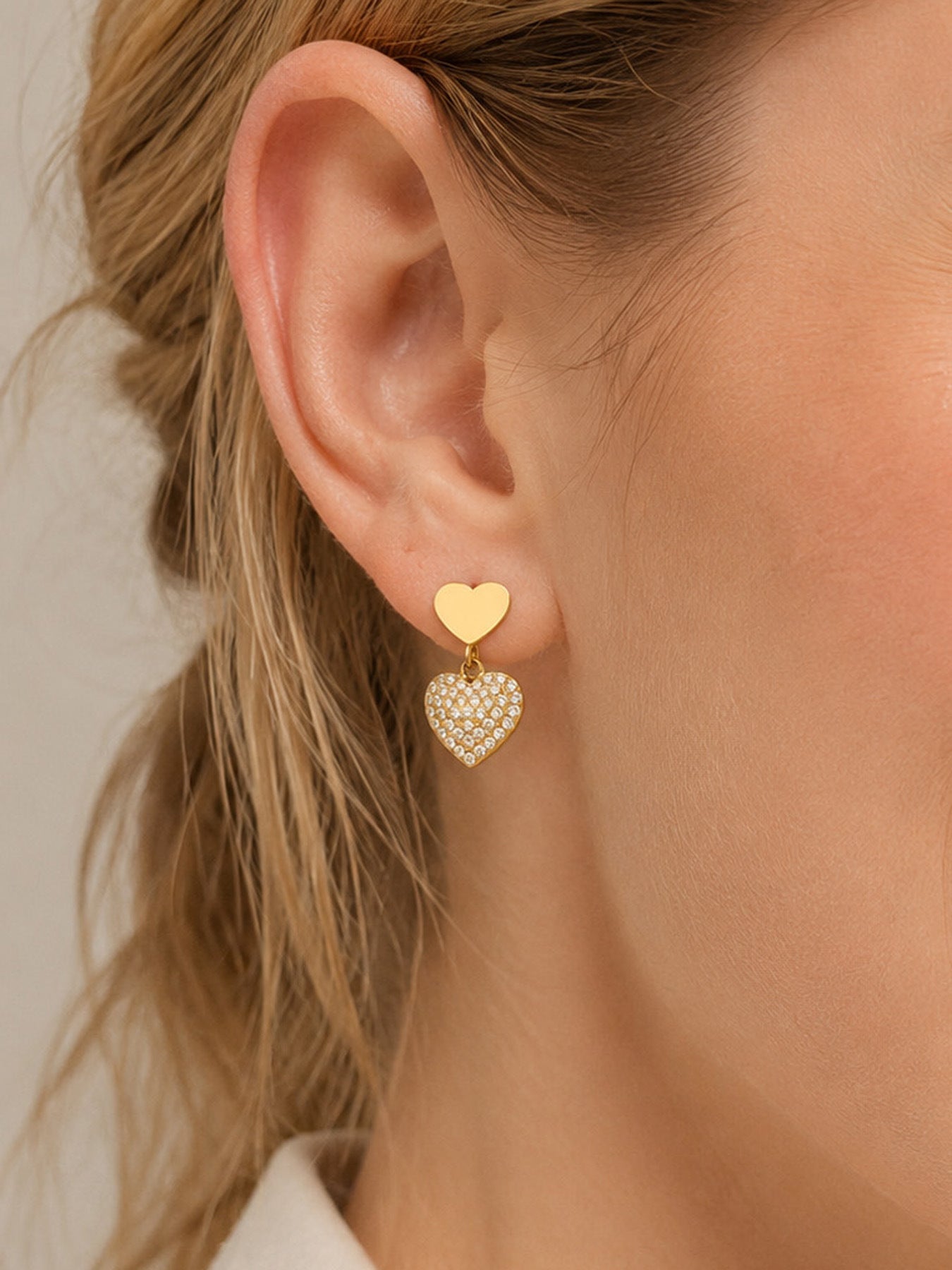 Pavé Double Heart Drop Earrings - Moonix