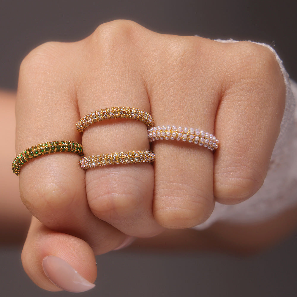 Pavé Stacking Pearl Ring - Moonix