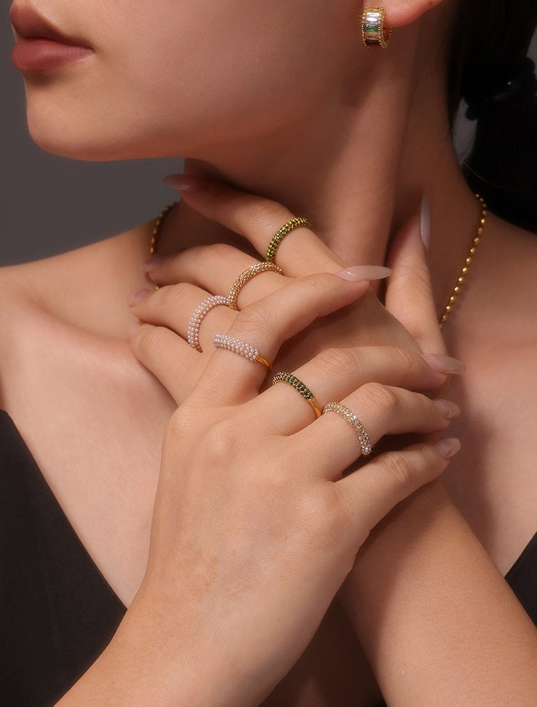 Pavé Stacking Pearl Ring - Moonix