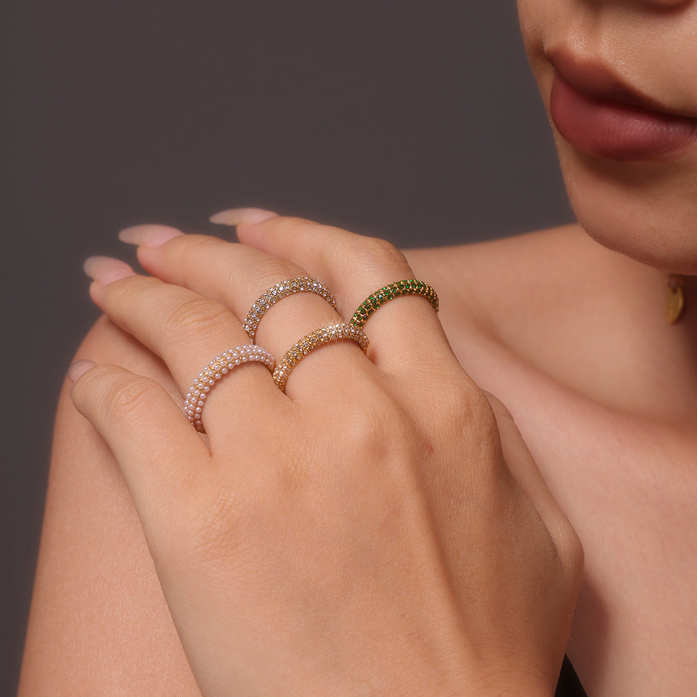 Pavé Stacking Pearl Ring - Moonix