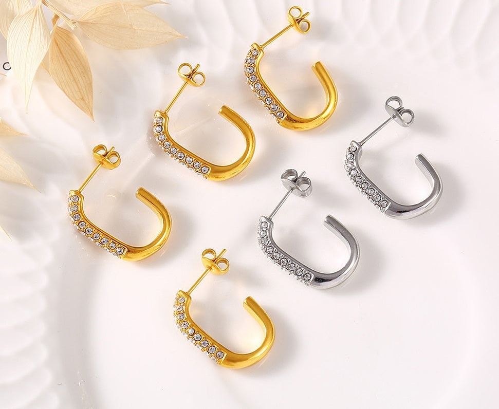 Paved Open C Hoop Earring - Moonix