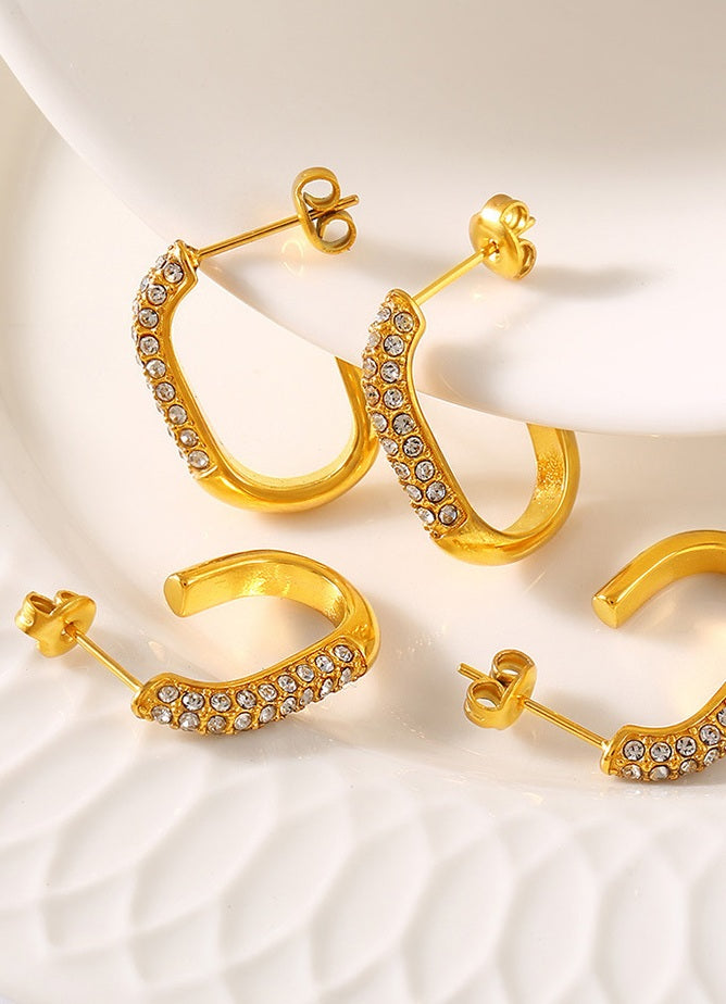 Paved Open C Hoop Earring - Moonix