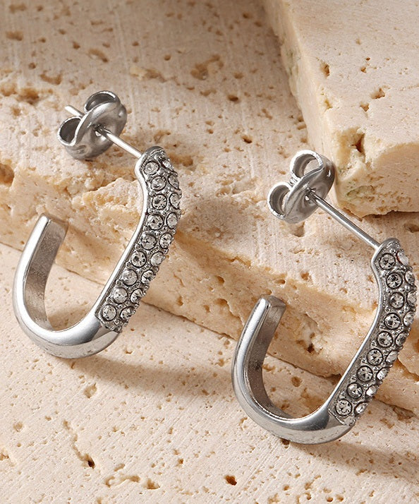 Paved Open C Hoop Earring - Moonix