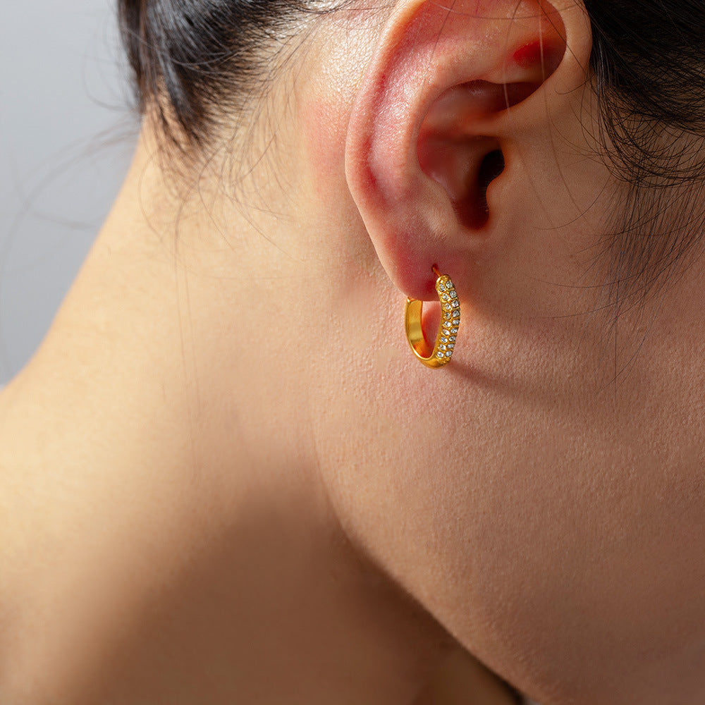 Paved Open C Hoop Earring - Moonix