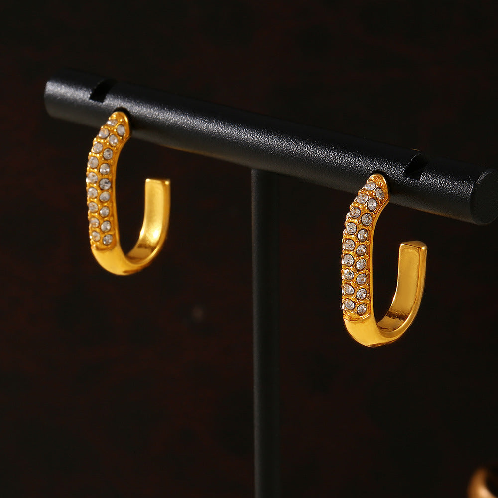 Paved Open C Hoop Earring - Moonix