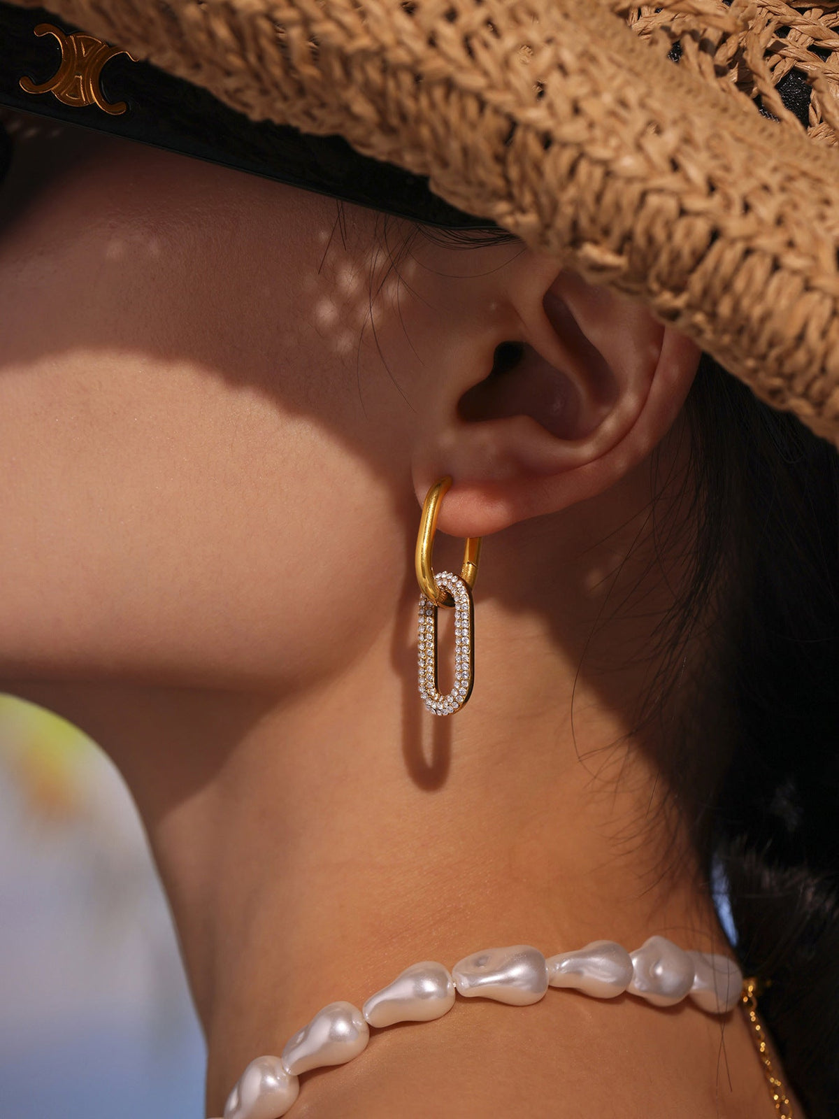 Paved Paperclip Hoop Earrings - Moonix