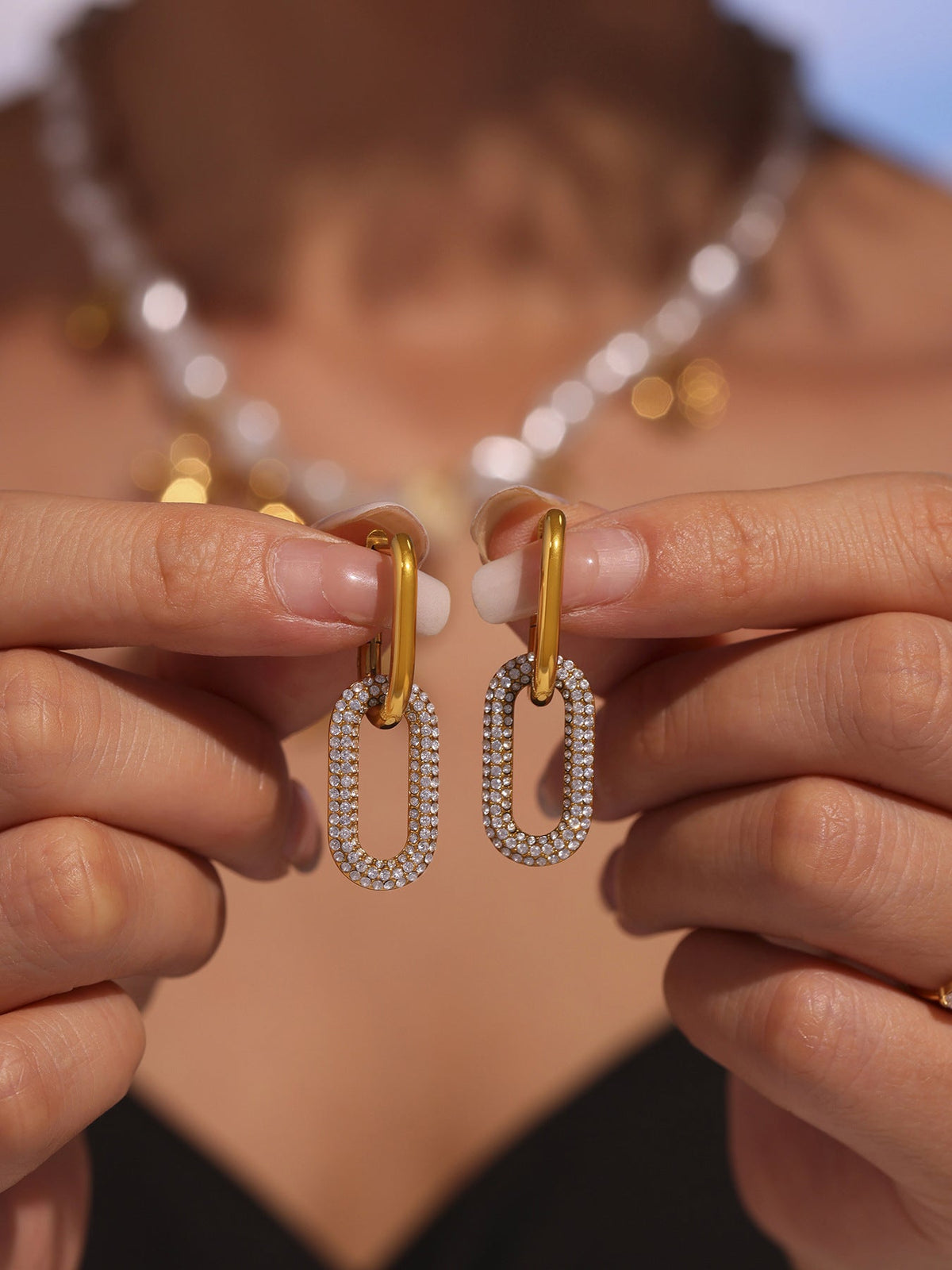 Paved Paperclip Hoop Earrings - Moonix