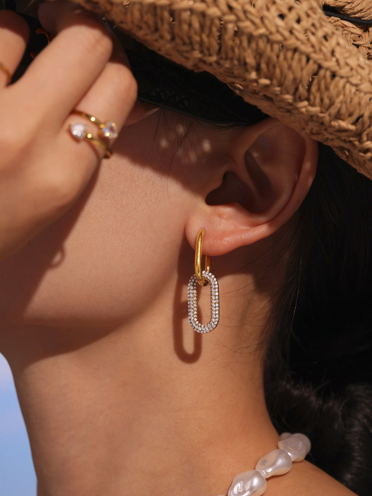 Paved Paperclip Hoop Earrings - Moonix