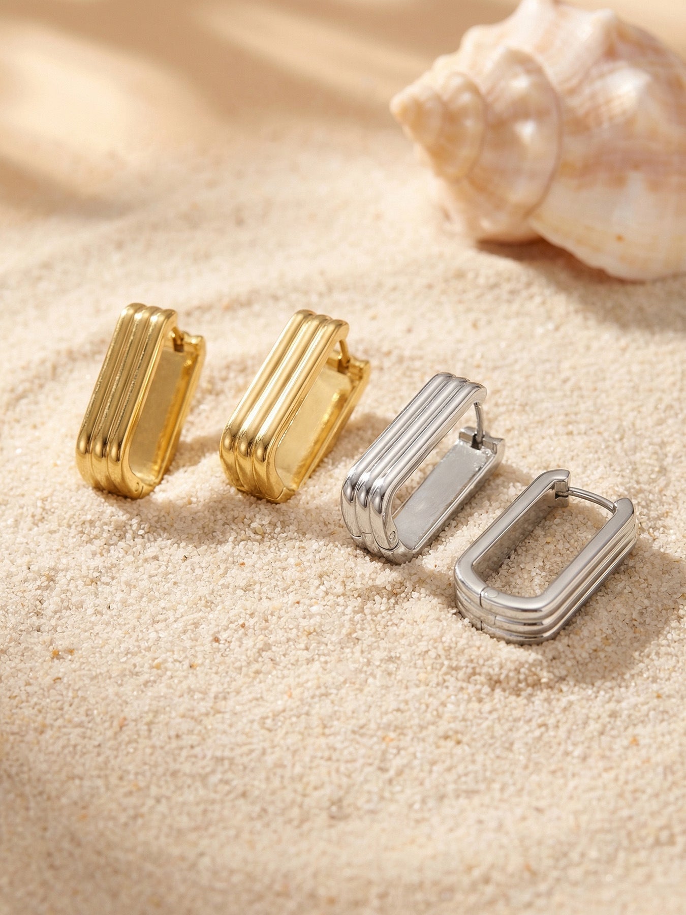 Ribbon Tier Rectangle Hoop Earrings - Moonix