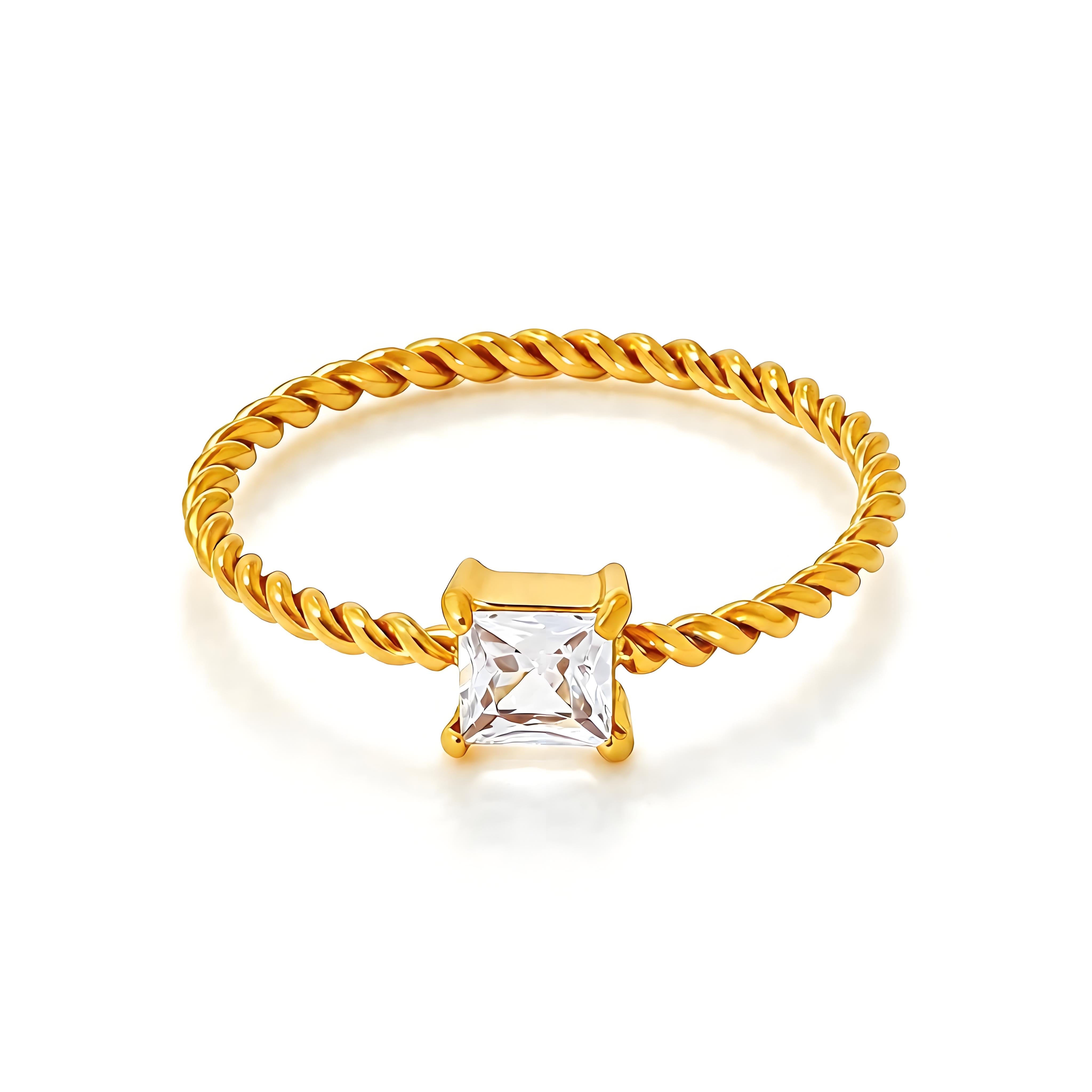 Square Zircon Twisted Ring - Moonix
