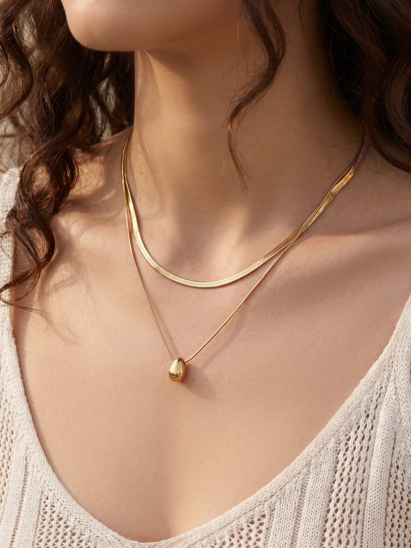 Teardrop Double Snake Chain Necklace - Moonix