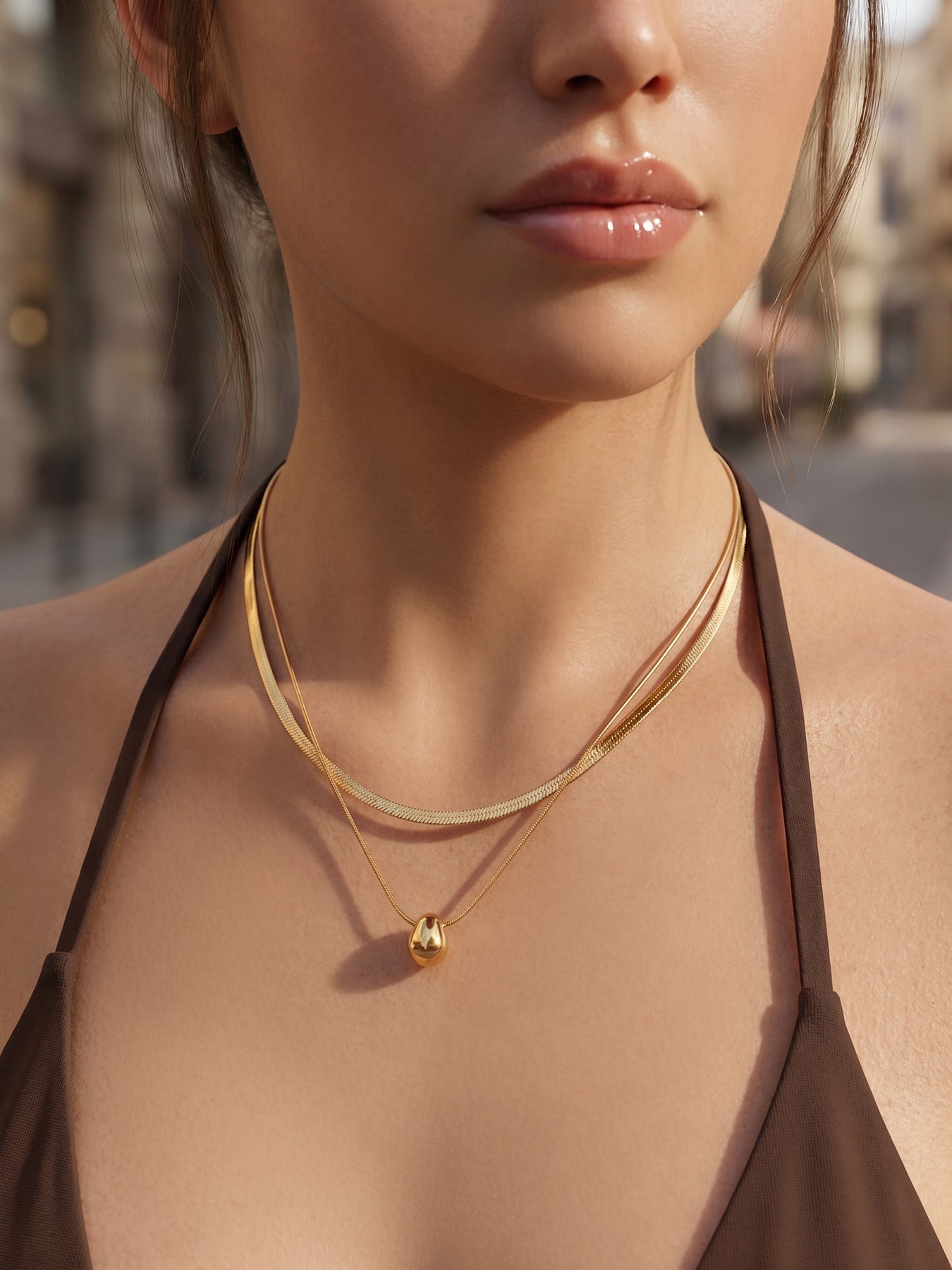 Teardrop Double Snake Chain Necklace - Moonix