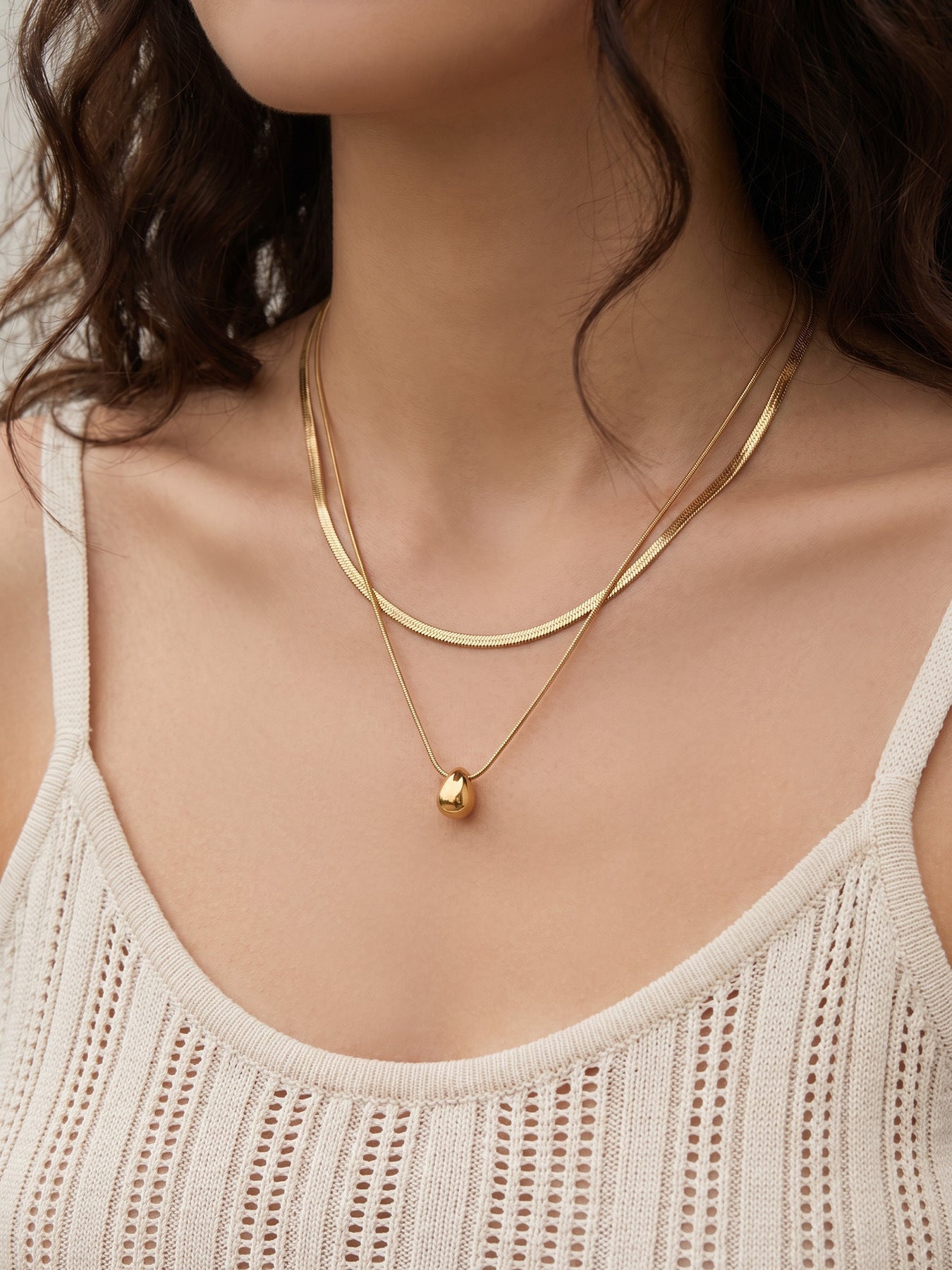 Teardrop Double Snake Chain Necklace - Moonix