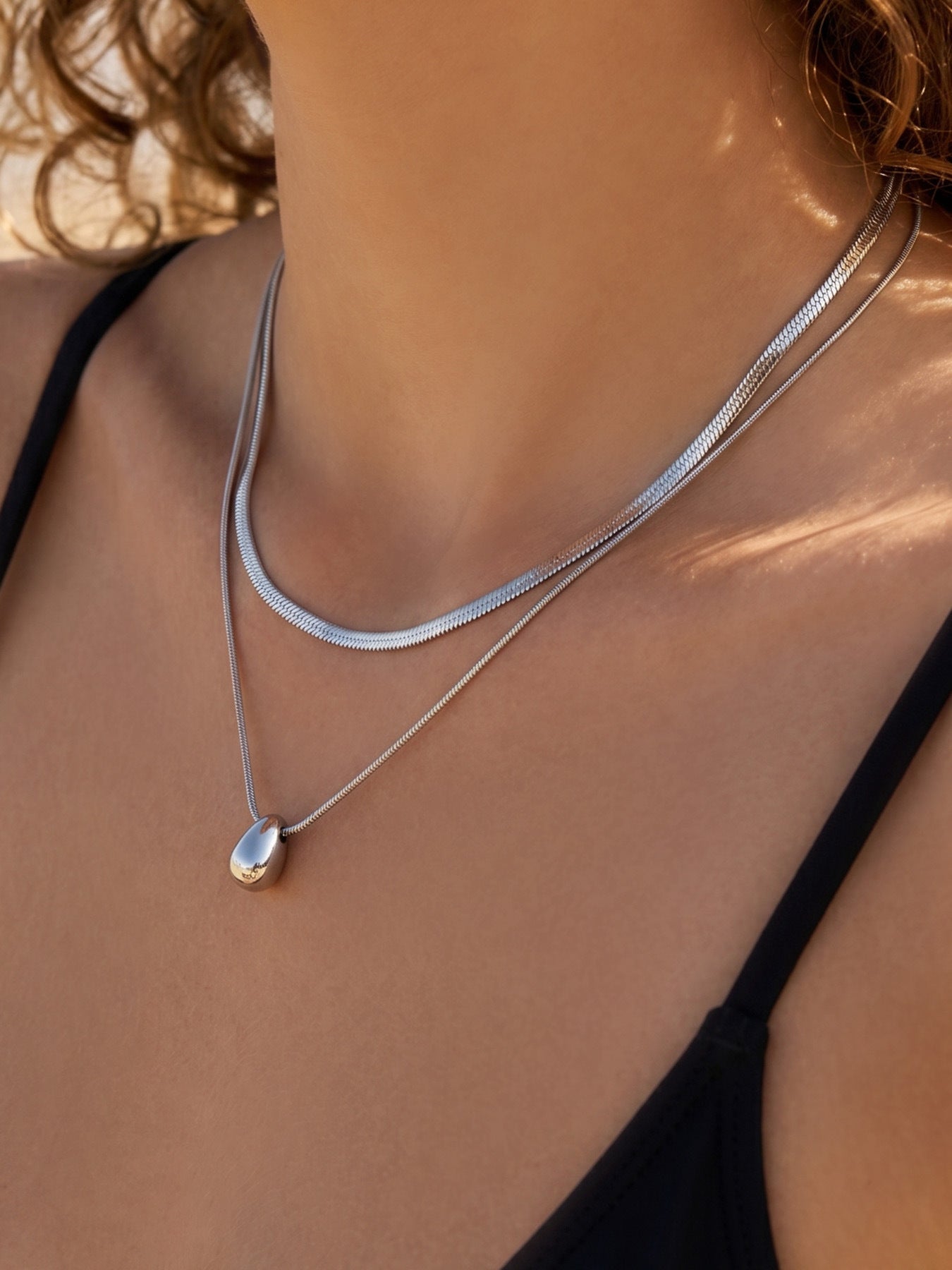 Teardrop Double Snake Chain Necklace - Moonix