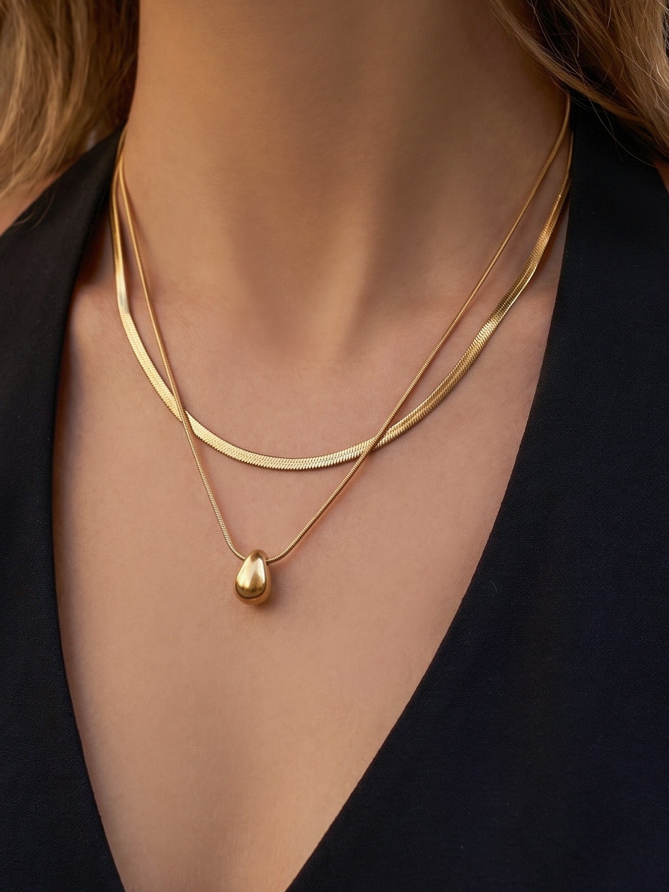 Teardrop Double Snake Chain Necklace - Moonix