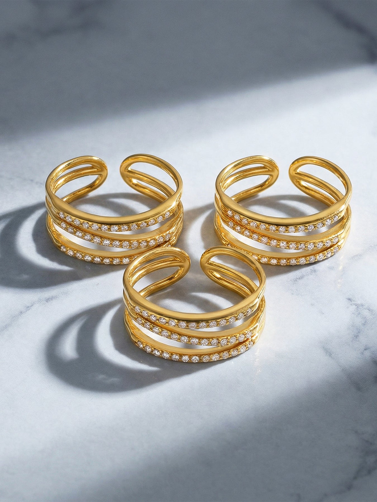 Triple Pavé Zircon Open Cuff Ring - Moonix