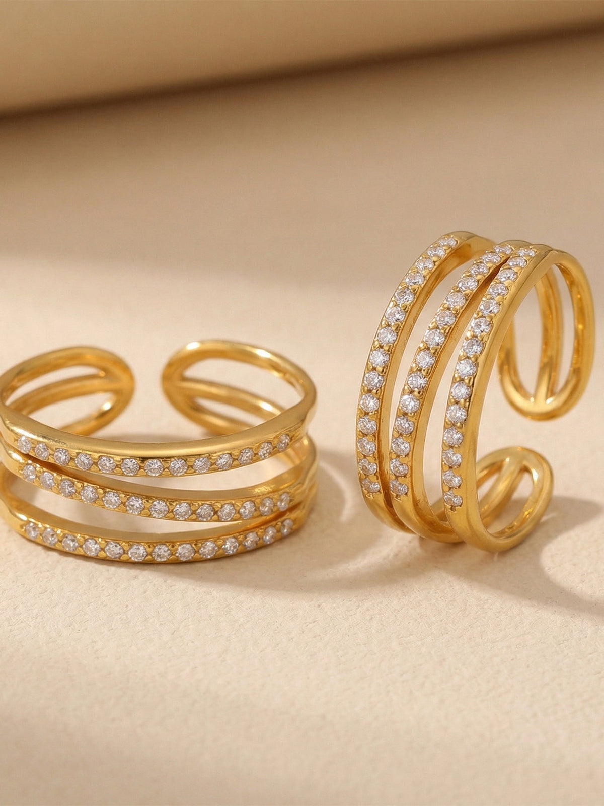 Triple Pavé Zircon Open Cuff Ring - Moonix