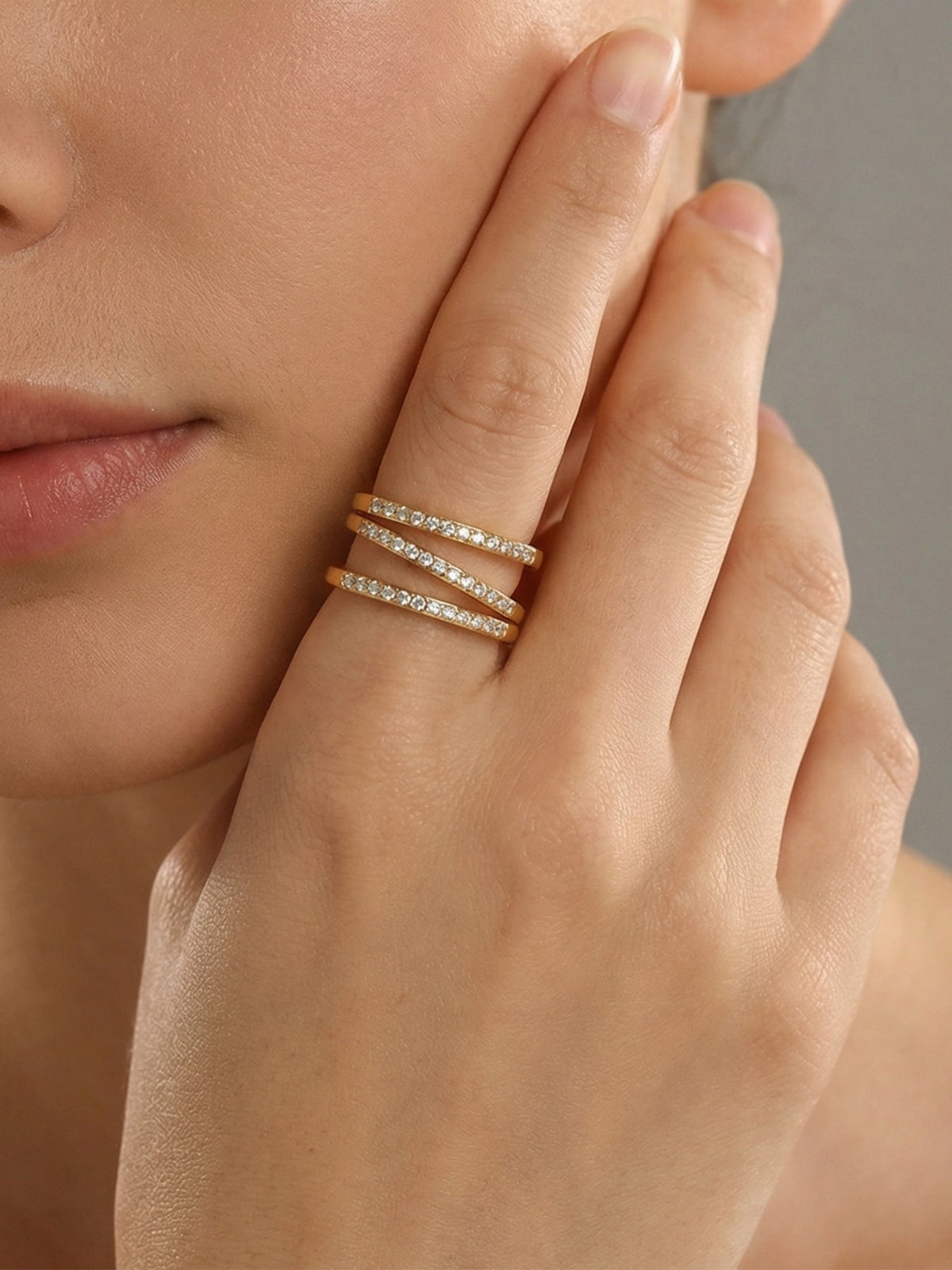 Triple Pavé Zircon Open Cuff Ring - Moonix