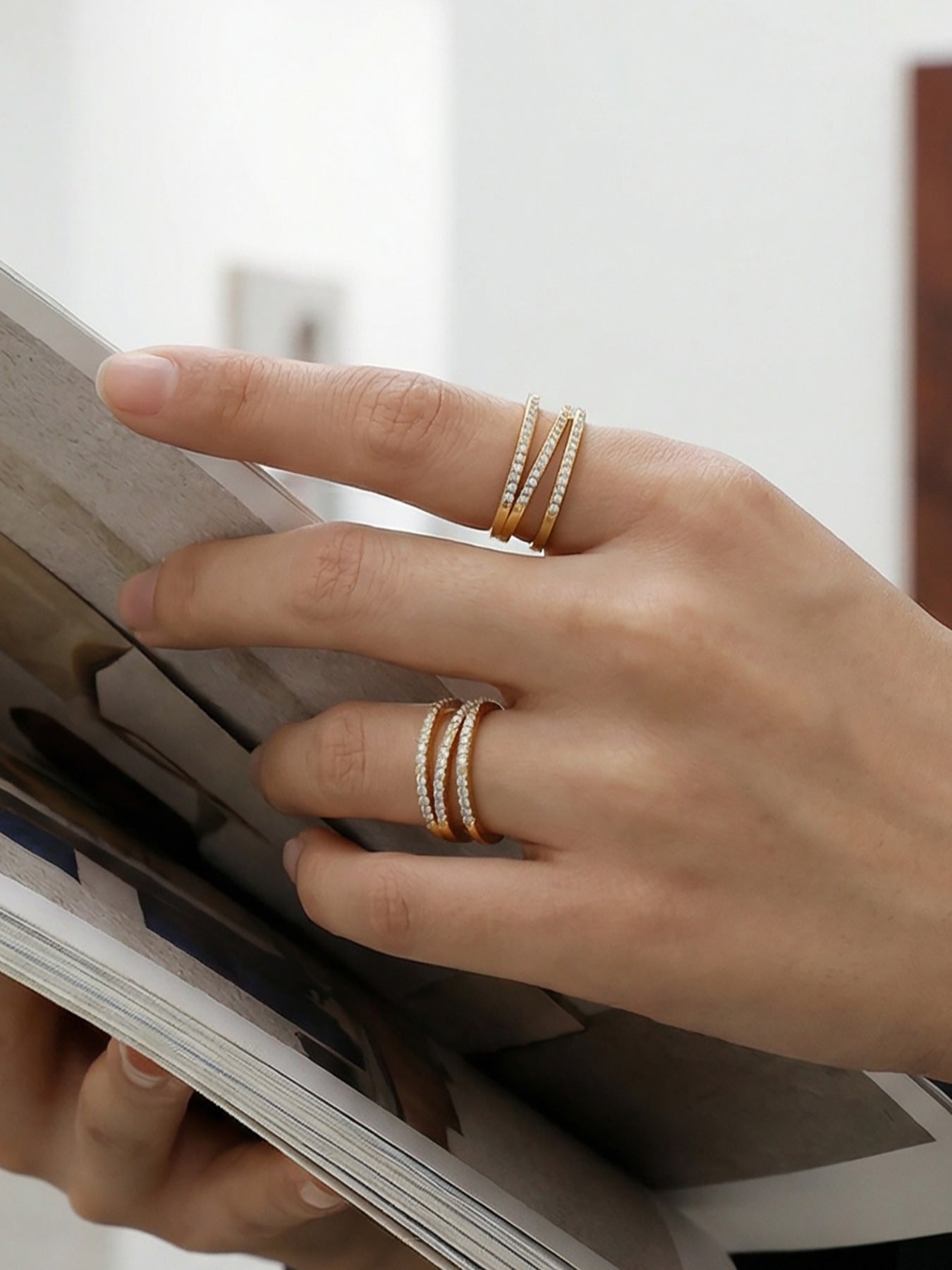Triple Pavé Zircon Open Cuff Ring - Moonix