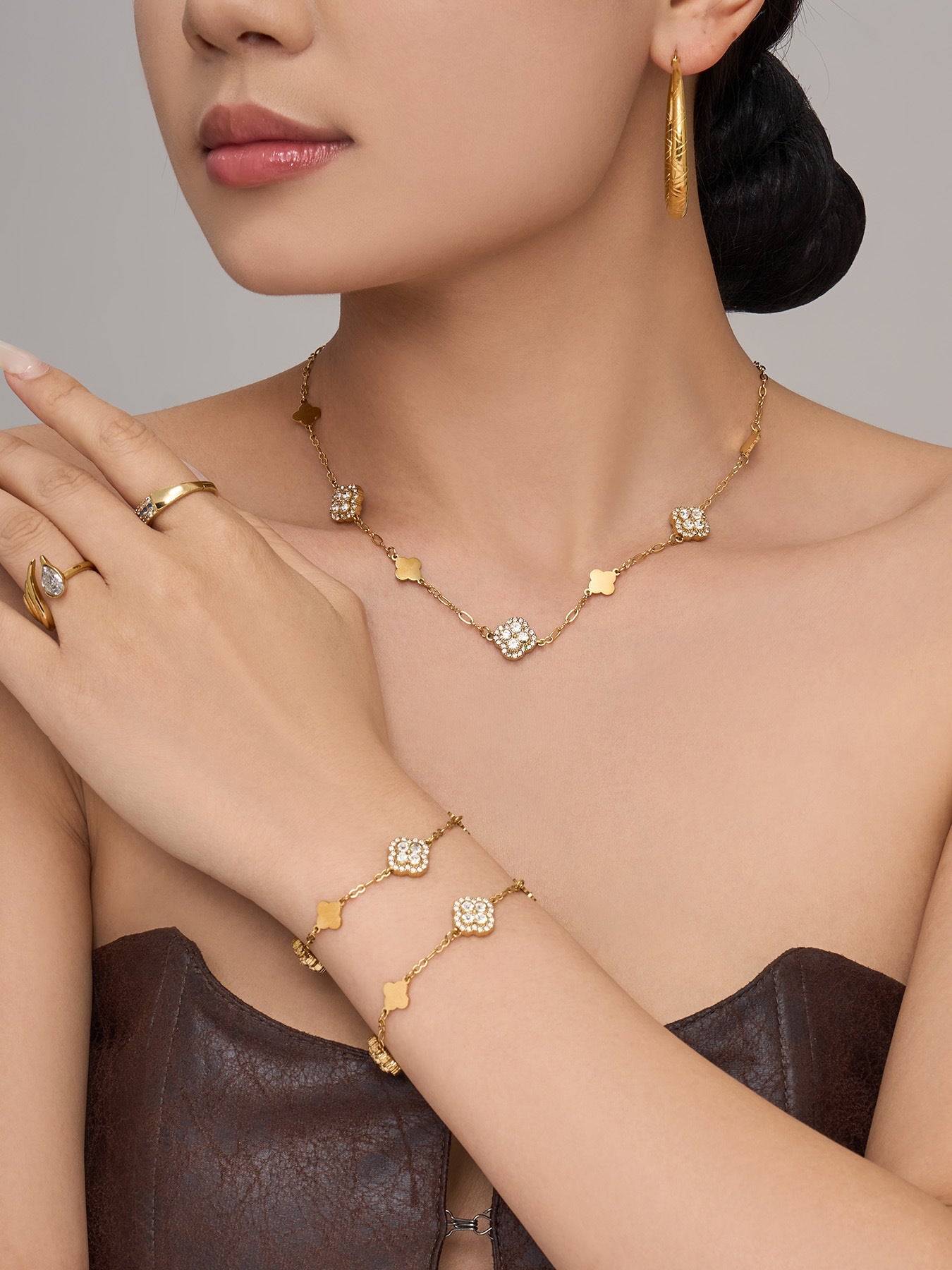 Vintage Pave Clover Bracelet - Moonix
