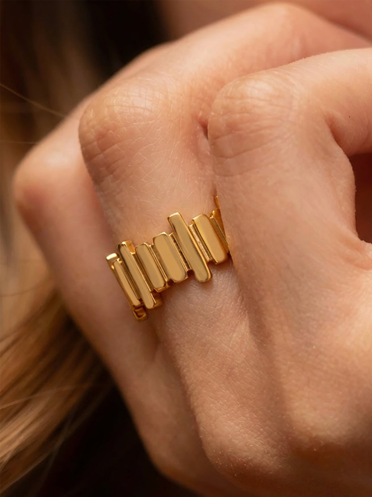 Watch Link Open Cuff Ring - Moonix