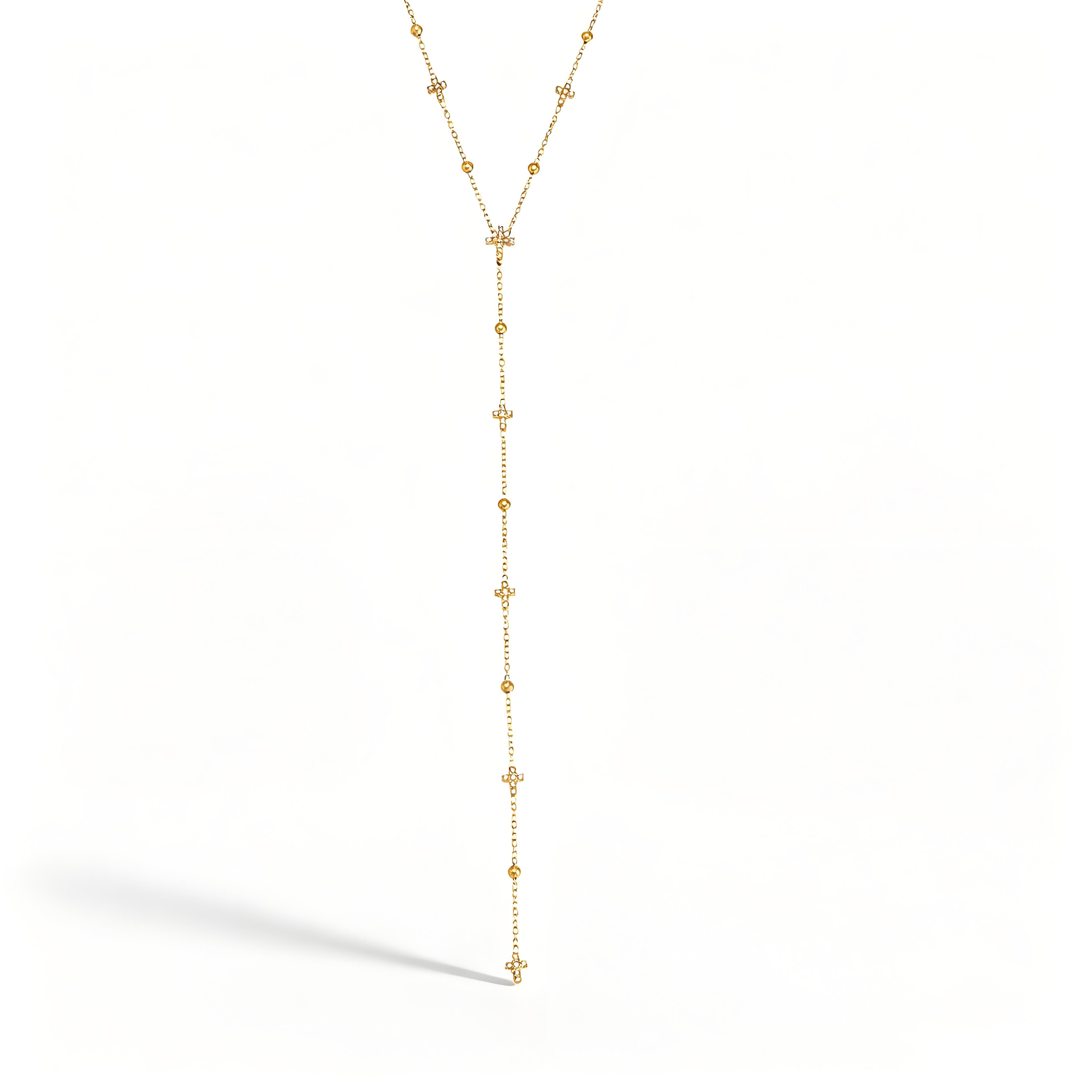 Y-Layer Tiny Cross Bead Lariat Necklace - Moonix